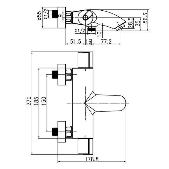 Змішувач для ванни/душу термостатичний Optima 9H041 - Зображення №3