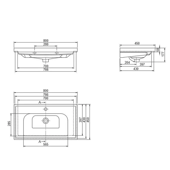 Тумба Винтаж консольная 80 см с умывальником Frame (Бетон) - Изображение №9