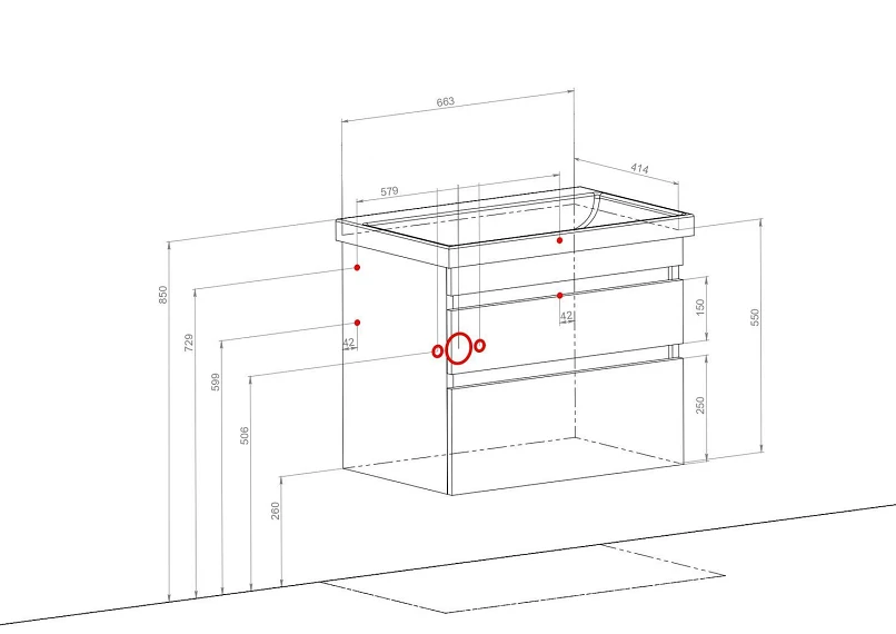 Тумба Вінтаж консольна 70 см з умивальником Frame (Бетон) - Зображення №7